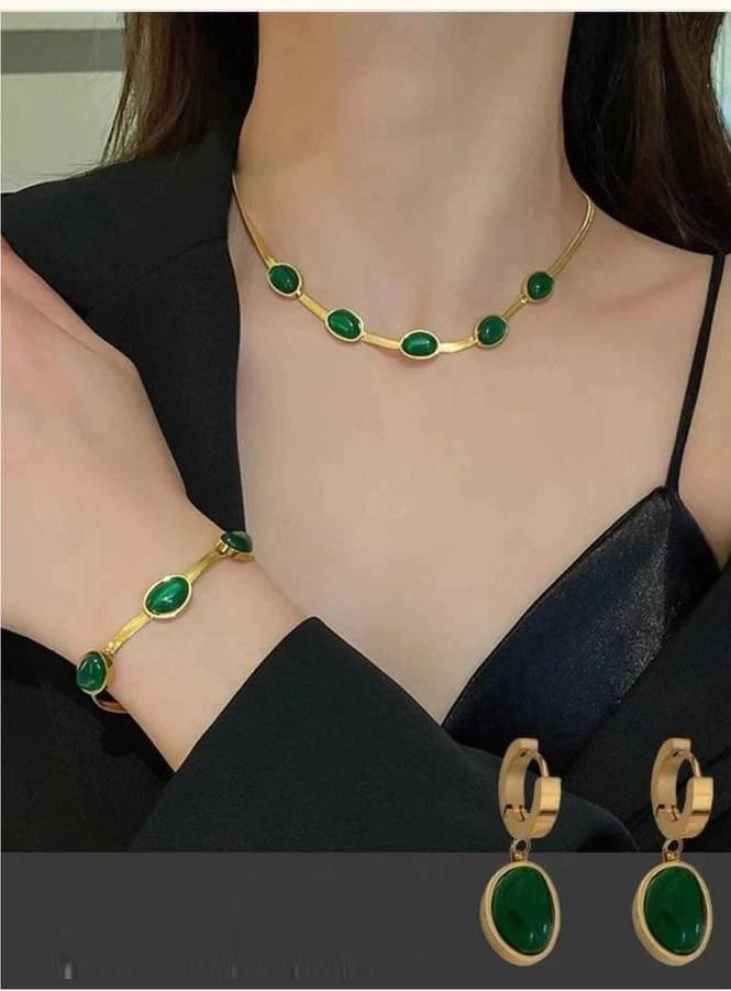 Elegant Green Crystal Pendant Necklace Set with Bracelet - Premium Jewellery Combo