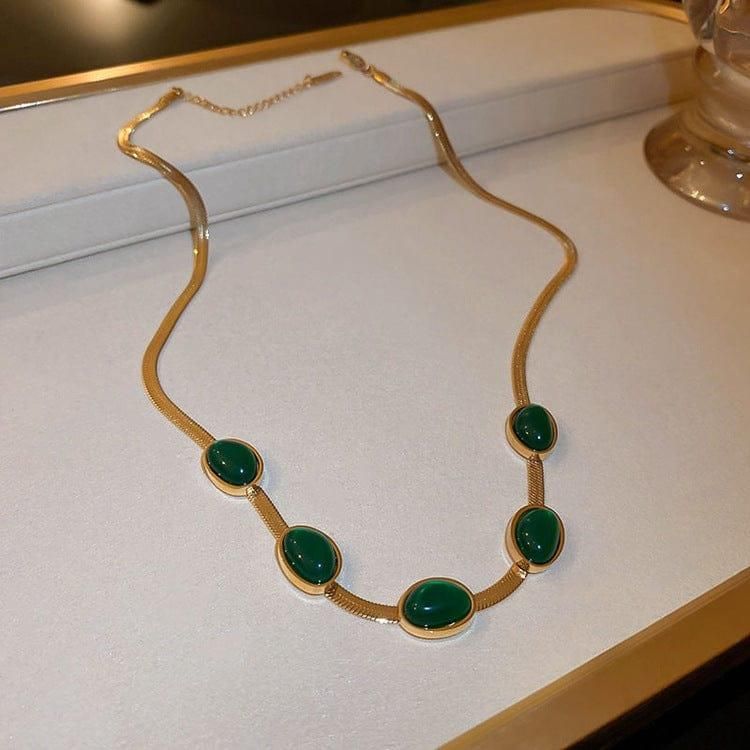 Elegant Green Crystal Pendant Necklace Set with Bracelet - Premium Jewellery Combo